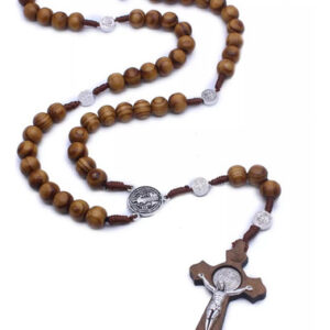Rosario De Madera Católico Cruz Colgante