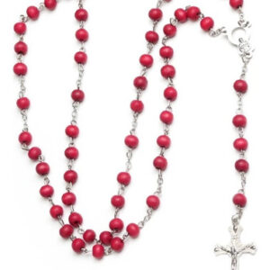 Rosario De Madera Católico Rojo Con Aroma A Rosa