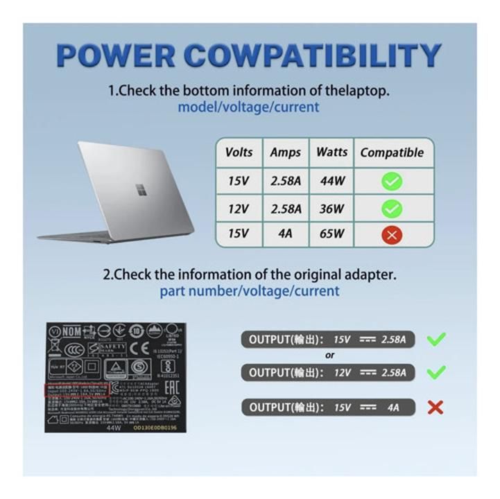 36w 15v 1625 Surface Laptop Cargador Fit Para Microsoft - Imagen 2
