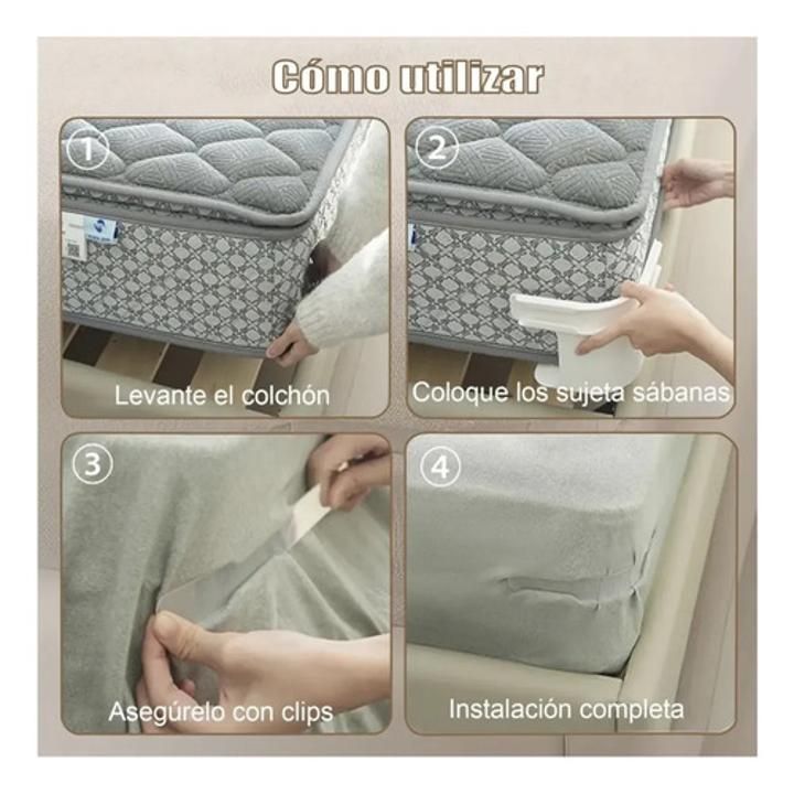 Soporte Sujetadores De Sabanas Antideslizantes (4 Piezas) Gris Oscuro - Imagen 3